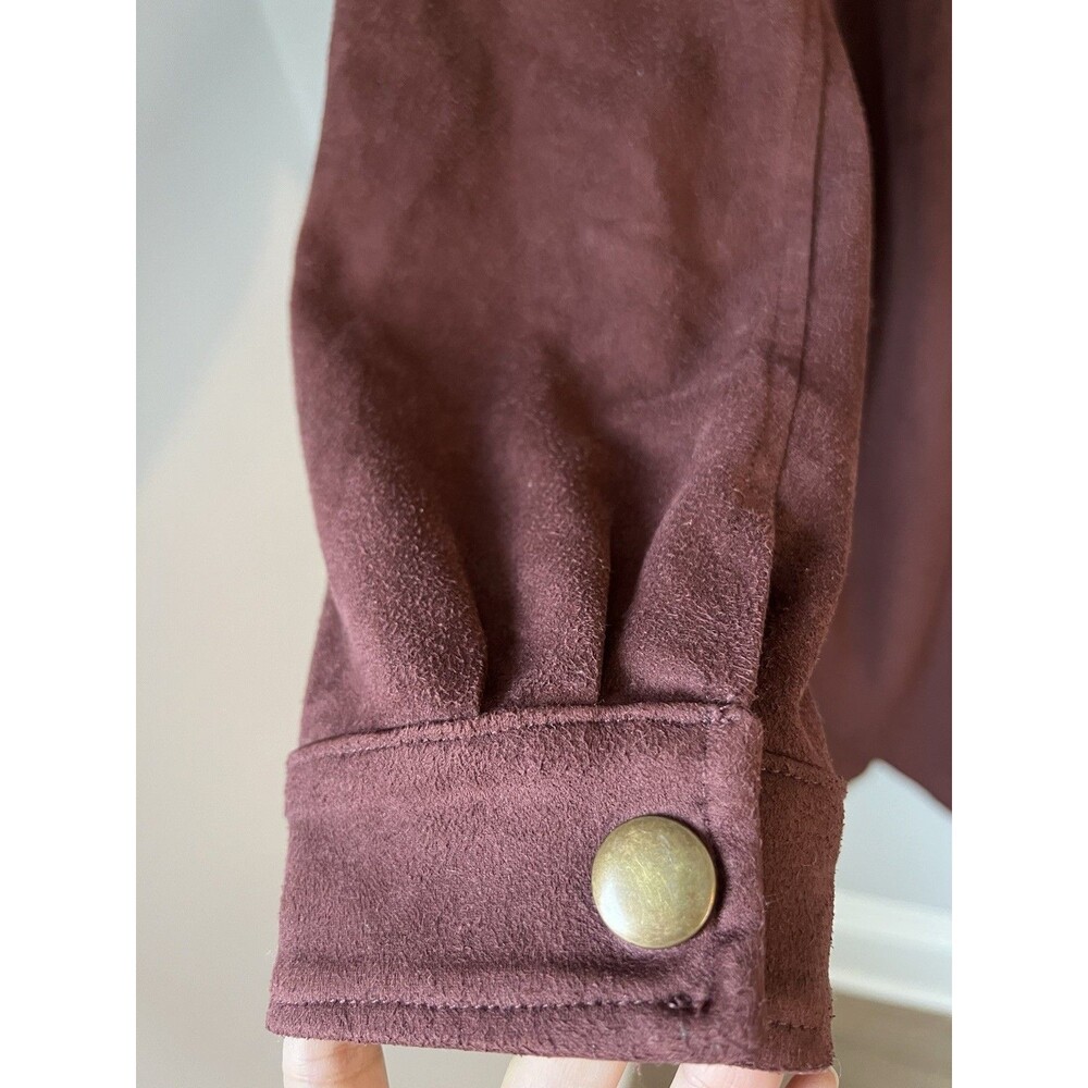 Anthropologie Pilcro Duster Faux Suede Warm Brown Snap Front Size M Jacket Artsy - Picture 11 of 11